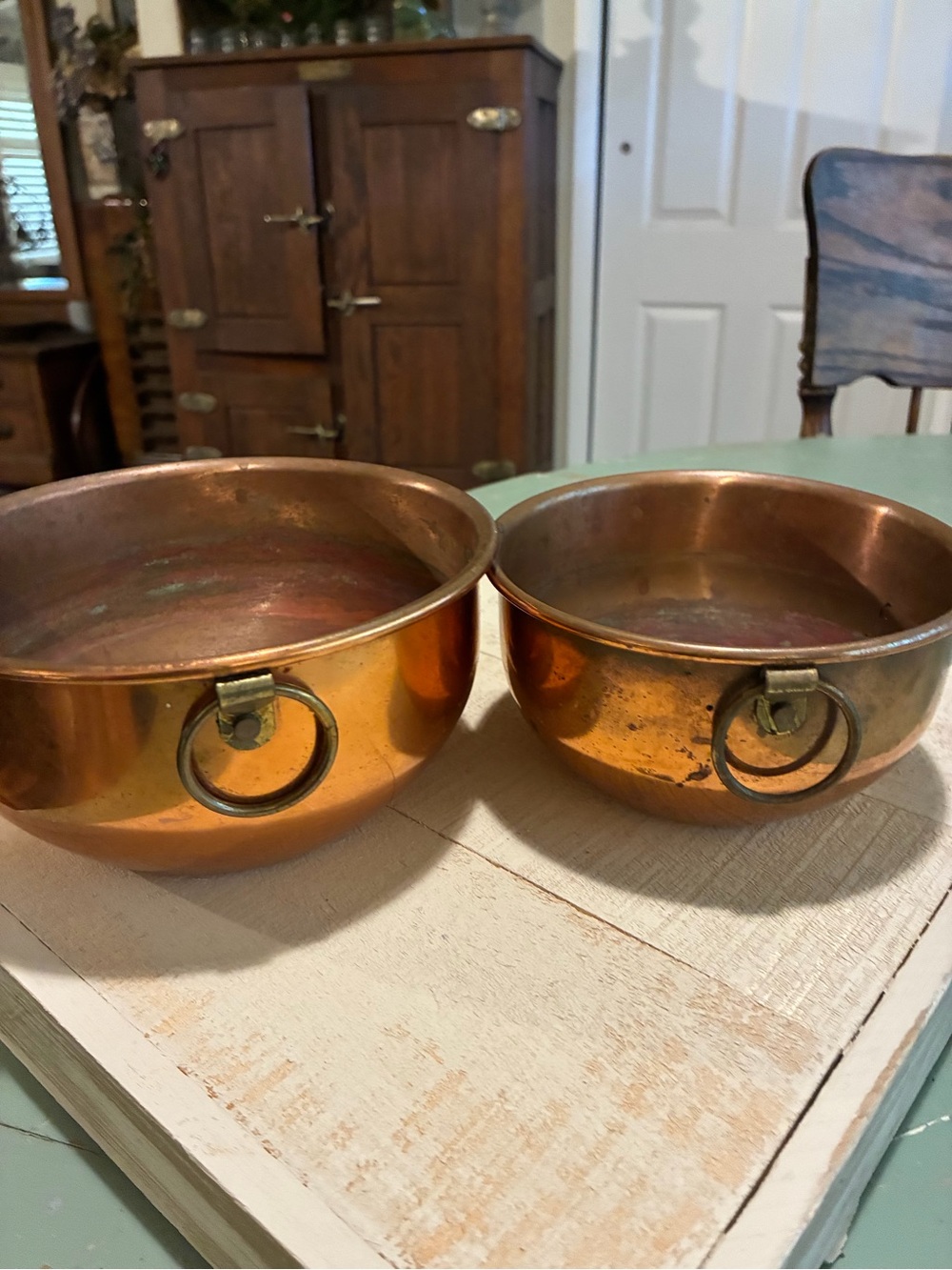 Copper Serving Bowls with Ring Handles - Set of 2